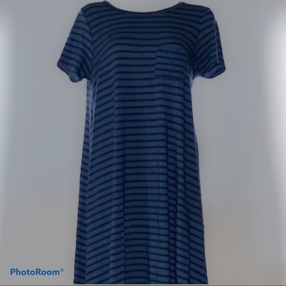 LuLaRoe Dresses & Skirts - LuLaroe Heathered Blue-Gray & Blue Striped Carly Swing Dress